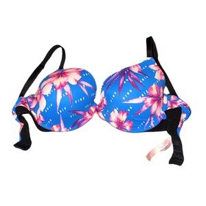 PINK Victoria's Secret Blue Bra with Pink Floral Accents